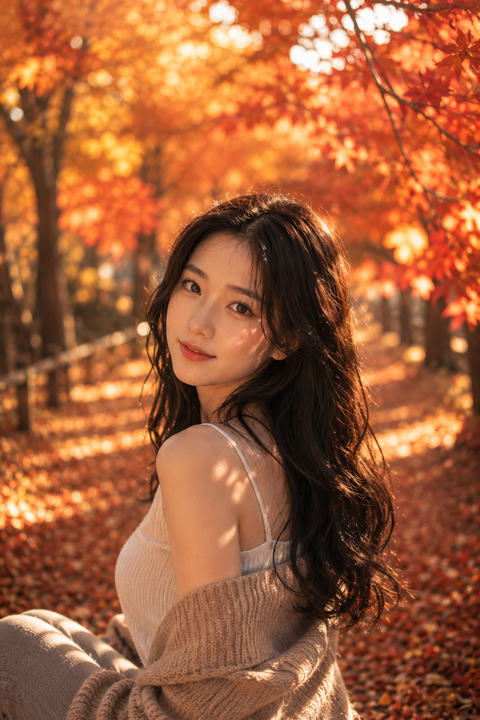 AI 写真|红叶季暖调外景人像